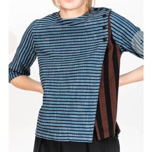 Ace&Jig Promenade Striped Side Cross Button Contrast Top sz XS